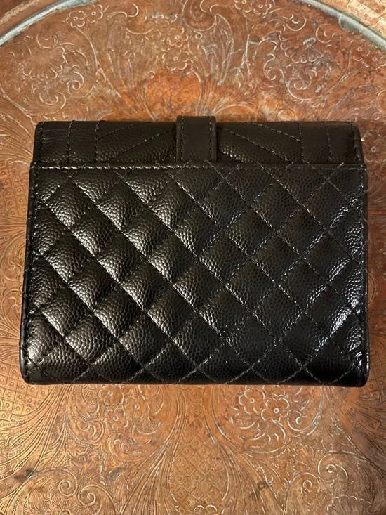 Authentic (YSL) Saint Laurent Mix Matelassé Monogram Short Wallet - Picture 2 of 14